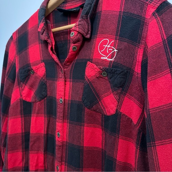 Harley Davidson Buffalo Plaid Cropped Rayon Button Down Shirt Size M/L - Picture 3 of 11
